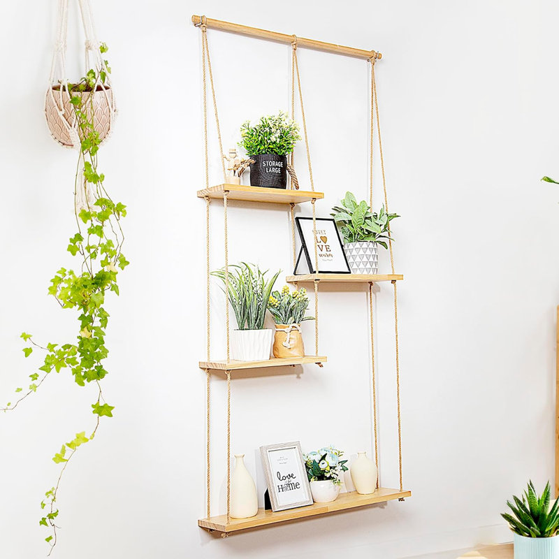Longshore Tides Wall Hanging Shelf Shelves Handmade Decorative Floating Boho Shelf Plant Shelf Display Rack To Organize And Decor For Living Room Bedroom Bathroom Wayfair